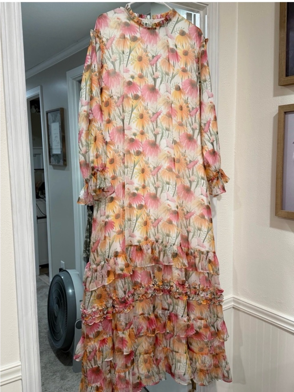 Dainty Jewells Pink, Yellow & Green Floral Ruffle Dress